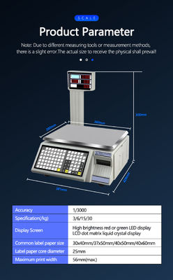 SHW-TMC 15kg Τυπωτική κλίμακα γραμμικού κώδικα πίνακα με πλαστικό ABS / πλάκα από ανοξείδωτο χάλυβα